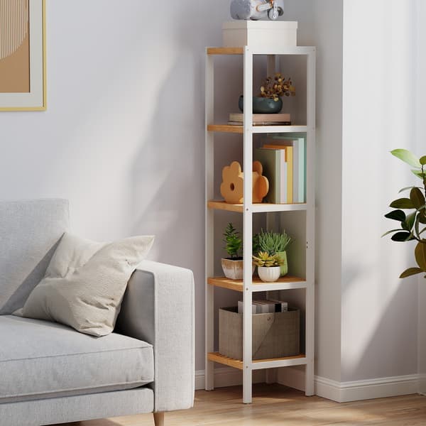 Badeværelseshylde - 5 niveauer - Bambus - Cloud white-naturbeige