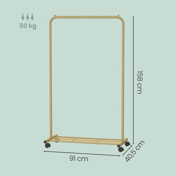 Vaateteline - 91 cm - pyörillä - hyllyllä