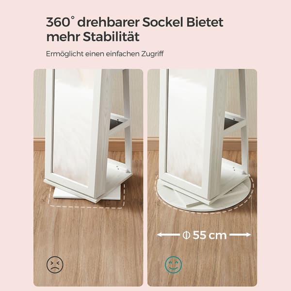 Smyckesskåp - 360° roterbart och låsbart - vitt med grått