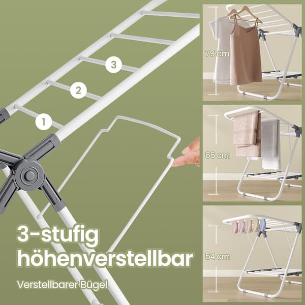 Hopfällbar torkställning - 2 vingar - Stål - Vit