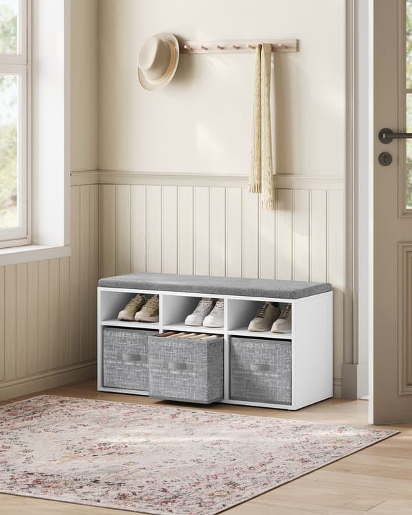 Skobænk - 6 rum og 3 hylder - Cloud White-Dove Grey