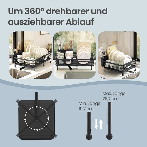 Utdragbart diskställ - Stål - Svängbart avloppspip - Svart