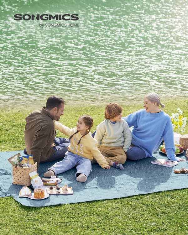 Picnictæppe - maskinvaskbart og foldbart - lyseblå
