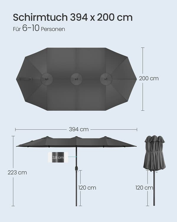 Dubbelparasoll - Högt UV-skydd - Grå