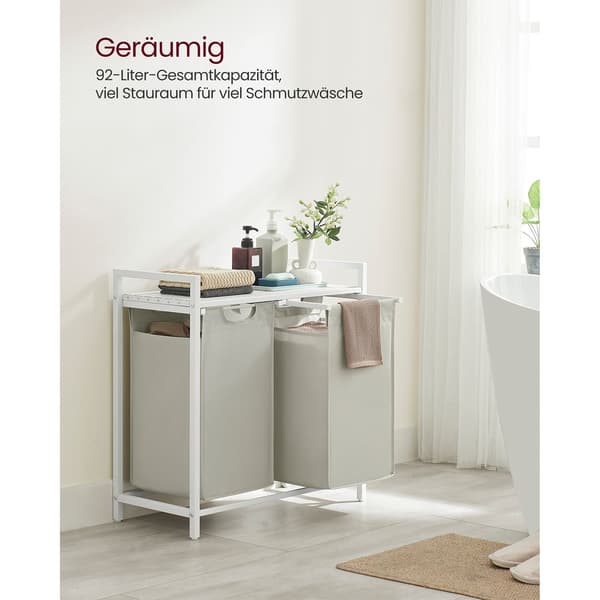 Tvättkorg - 2 x 46 L - med hyllplan - vit