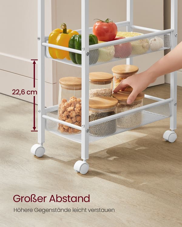 Trolley - 5 niveauer på hjul - Hvid eg