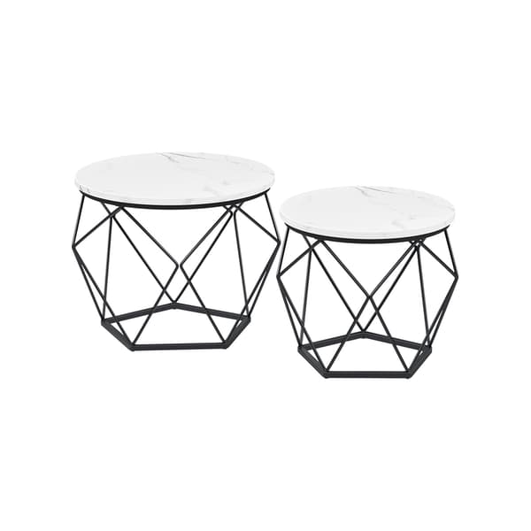 Runt soffbord set om 2 - modern design - vit bläcksvart marmor