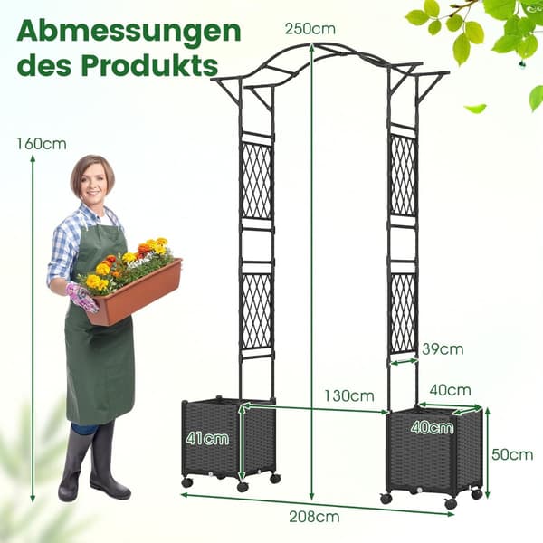 i - Rosbåge med blomlåda, trädgårdsbåge av metall och PP, spaljé rankbåge - 2 1 - Grå
