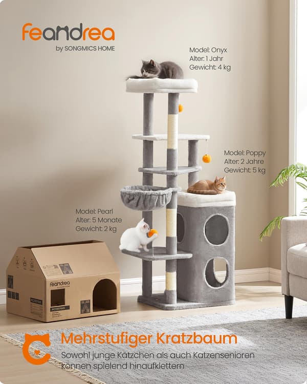 Kradsetræ i flere niveauer med huler - Dove Grey