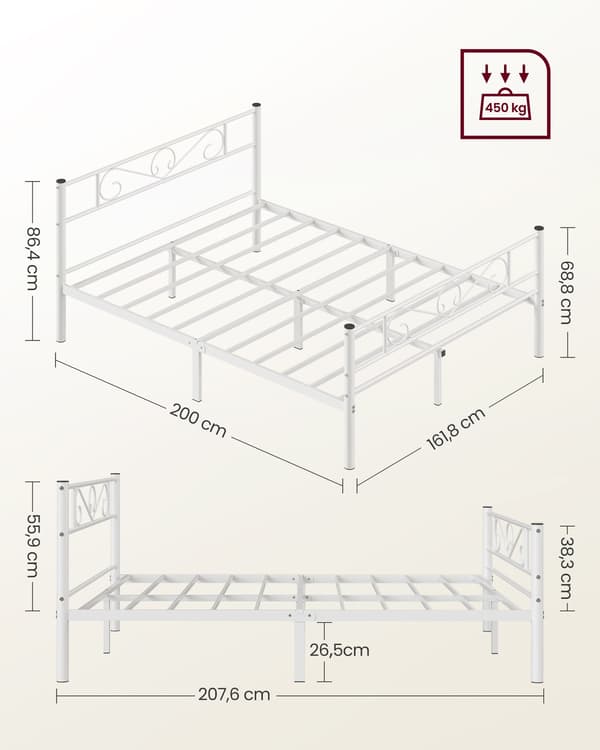 Sängram - enkel - metall - vit