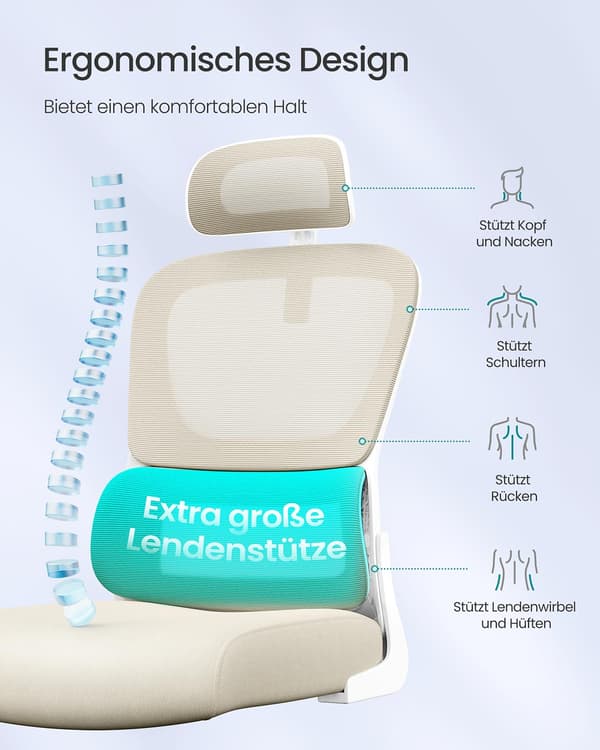 Kontorsstol - ergonomisk med fällbara armstöd - beige