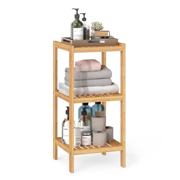 Badrumsställ - Bambu - Smal - 79 cm - Naturbeige