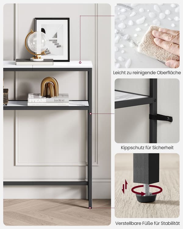 Smalt soffbord - 2 hyllor - Marmorvit och bläcksvart