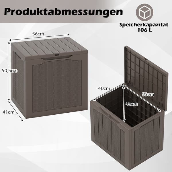 Utomhusförvaringslåda - Lockbox med låsbart och flätad rottinglook - 96 L - Brun