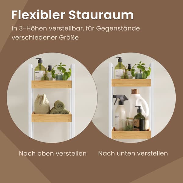 Badrumsvagn - bambu - vit i naturfärger
