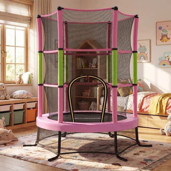 Barntrampolin - 174 cm - Säkerhetsnät - Kantskydd - Rosa