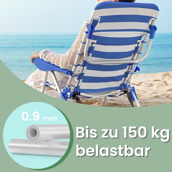 Sammenklappelig strandstol - Let og kompakt - Blåhvid