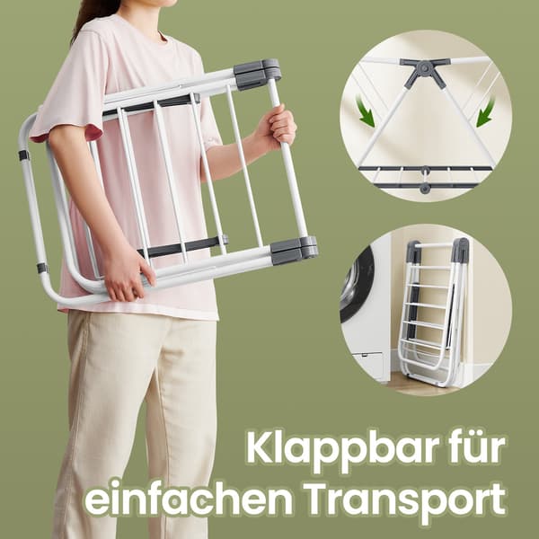 Hopfällbar torkställning - 2 vingar - Stål - Vit