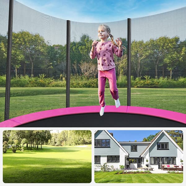 Trampolin - Med sikkerhedsnet og stige - Lyserød