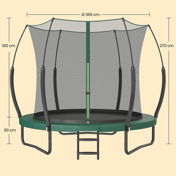 Uppblåsbar trampolin - Ø 366 cm - Utomhustrampolin för barn - Elastiska rep