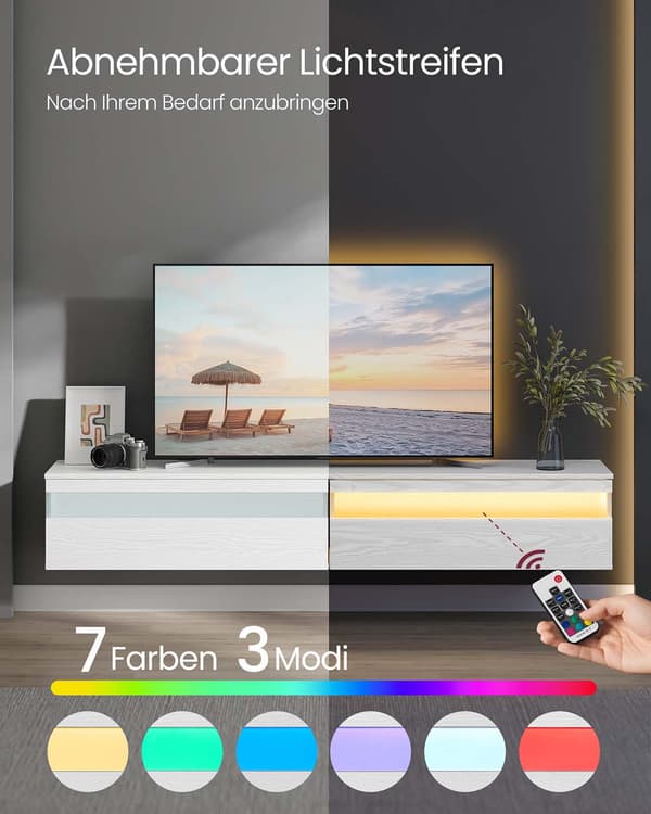 Väggmonterad TV-skåp - Modern design - Snövit