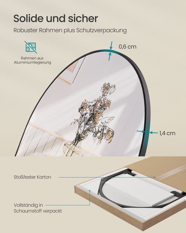 Helkroppsspegel - Böjd design - Bläcksvart
