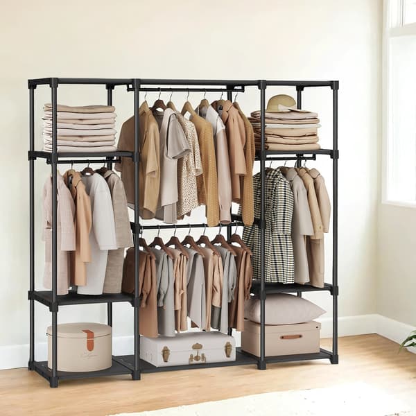 Garderobe - Åbent design med 4 hængende rum - Sort