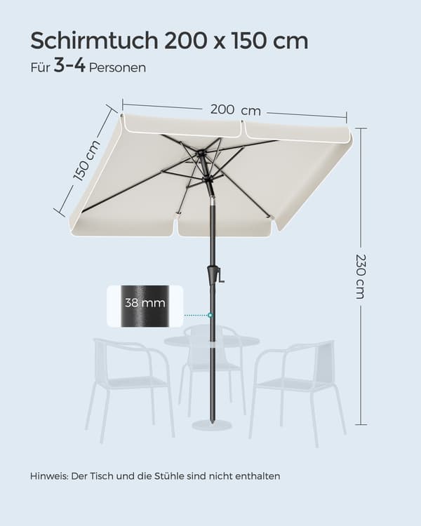 Rektangulær balkonparasol - 200 x 150 cm - beige