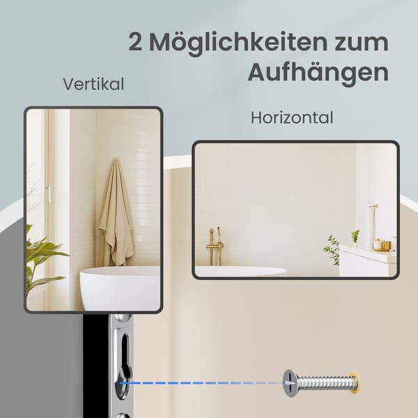 Rektangulär badrumsspegel - Aluminiumram - Säkerhetsfilm