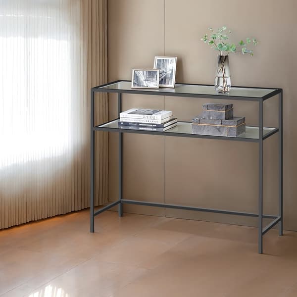 Konsolbord - 2 niveauer - Glas og stål - Sort transparent