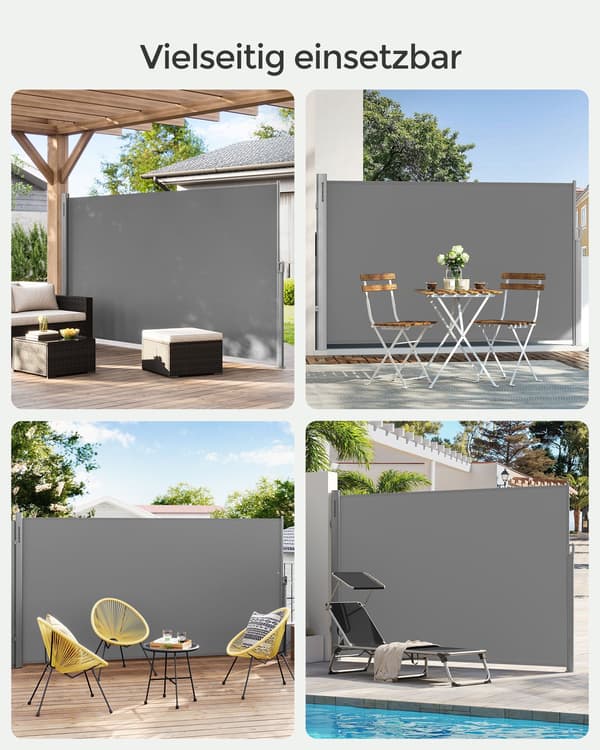 Sidomarkis - 180 x 400 cm - Utdragbar - Insynsskydd - Grå