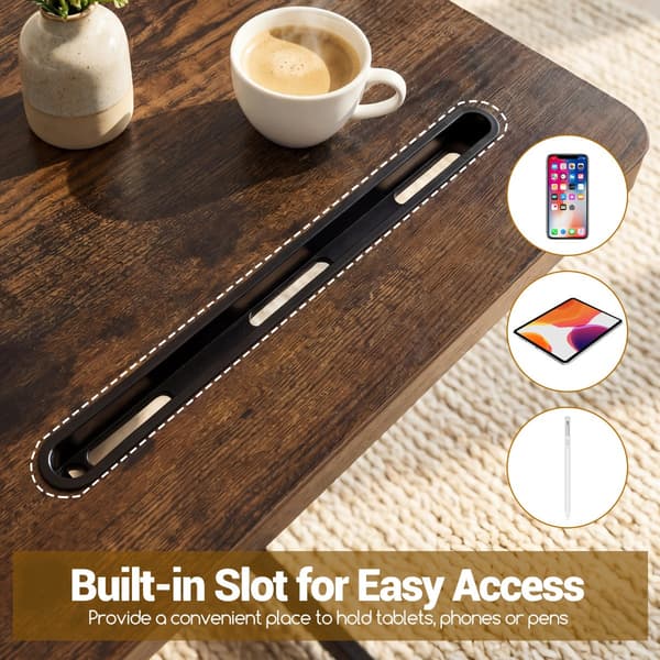 Mobilt - sidobord rullbord för laptop med förvaringsfack C format soffa rustikalt brunt - Rustik brun