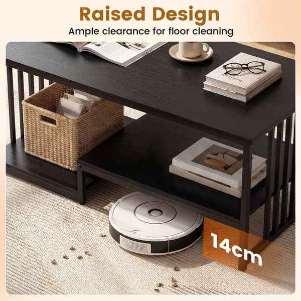 Rektangulär - soffbord med hyllplan och robust metallställ, modern accentbord - 2 - Svart