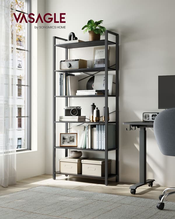 Bogreol - 6 niveauer - industrielt design - sort