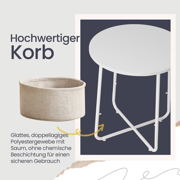 Rundt sidebord - Elegant og pladsbesparende - Mat hvid-kamelbrun