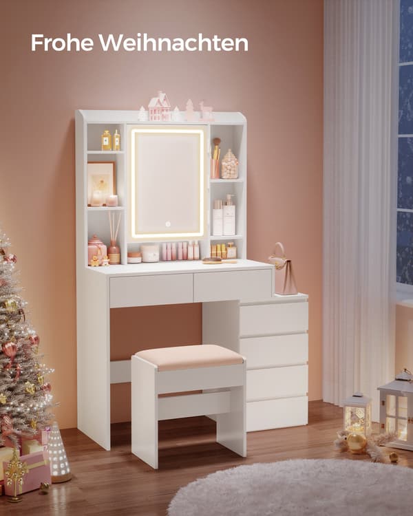 Sminkbord med LED-belysning - Modern design - Molnvit