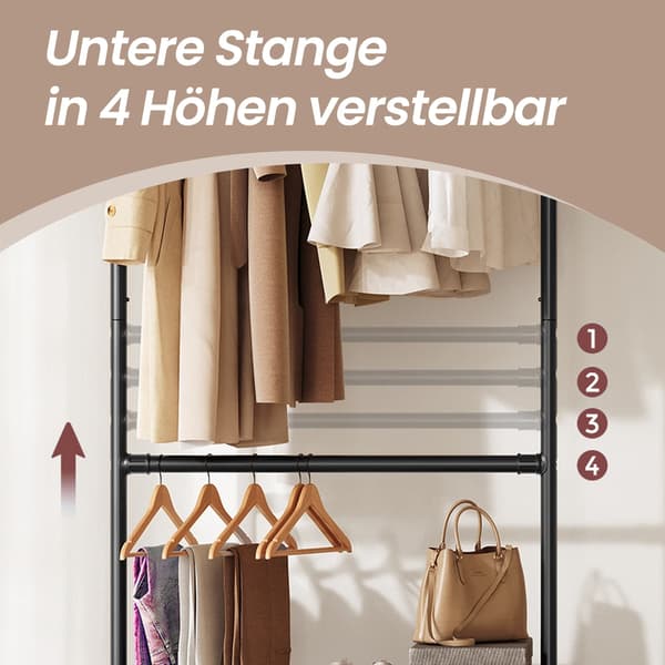 Tøjstativ - 2 stænger - på hjul - sort