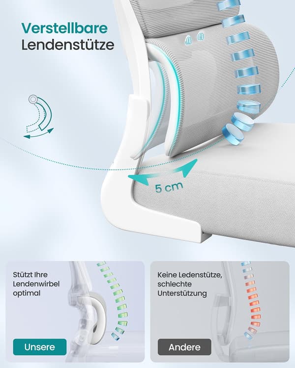 Kontorsstol - ergonomisk med fällbara armstöd - grå