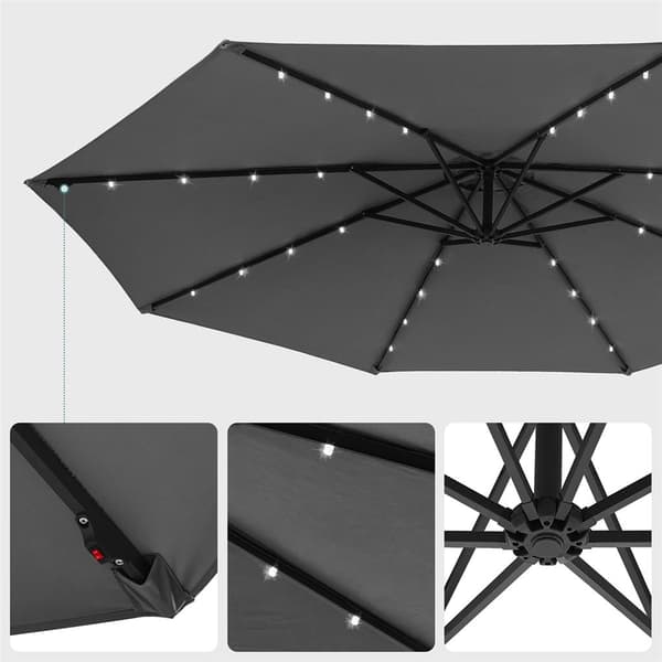 Parasoll med LED-belysning - 300 cm diameter - Grå