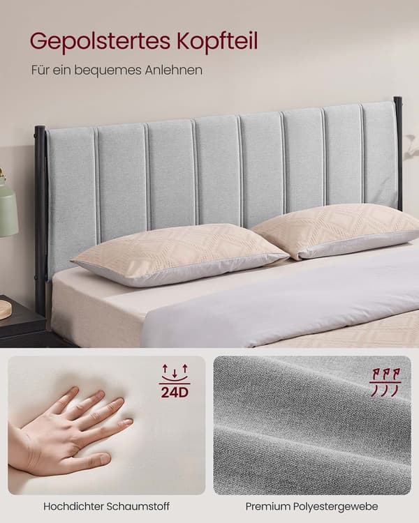 Dobbeltsengestel med stållamelbund, duegrå