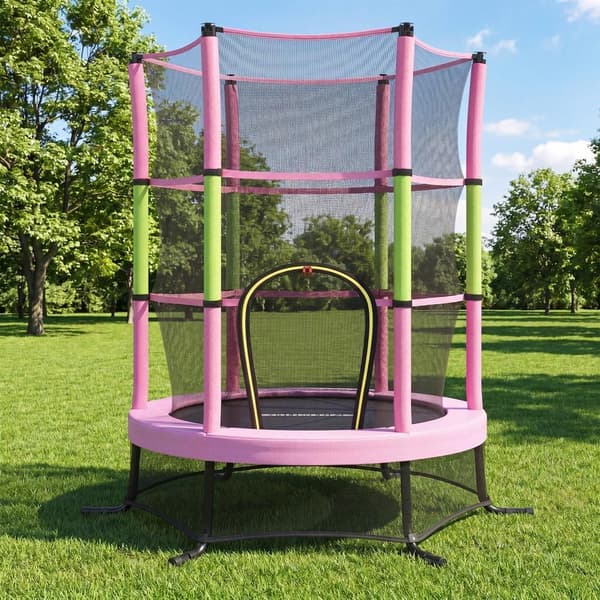 Barntrampolin - 174 cm - Säkerhetsnät - Kantskydd - Rosa