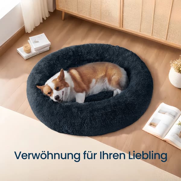 Hundbädd - Fluffig munkdyna - Tvättbar - Mörkgrå