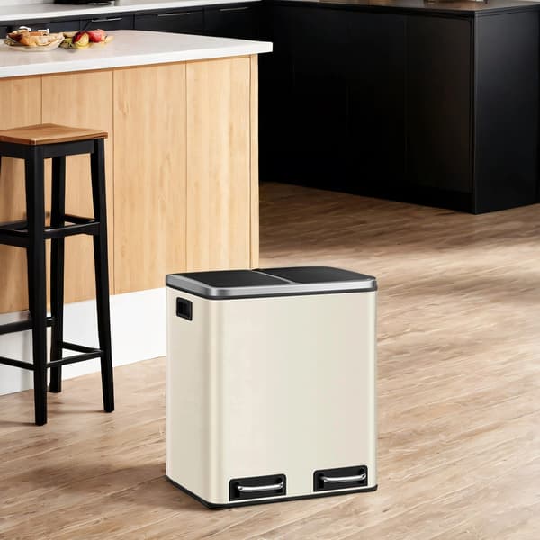 Papperskorg - 2-facks avfallssorteringssystem - Beige-svart
