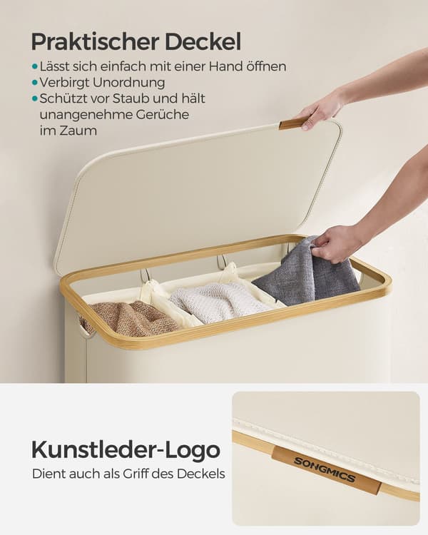 Tvättkorg - med lock - 150 liter - krämvit
