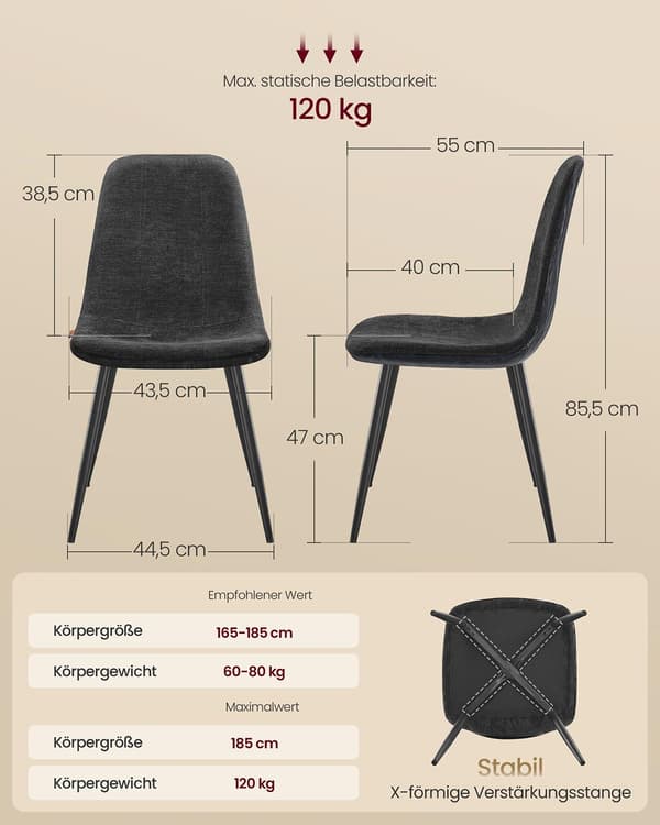 Set med 2 matstolar - Bekväm design - Skiffergrå