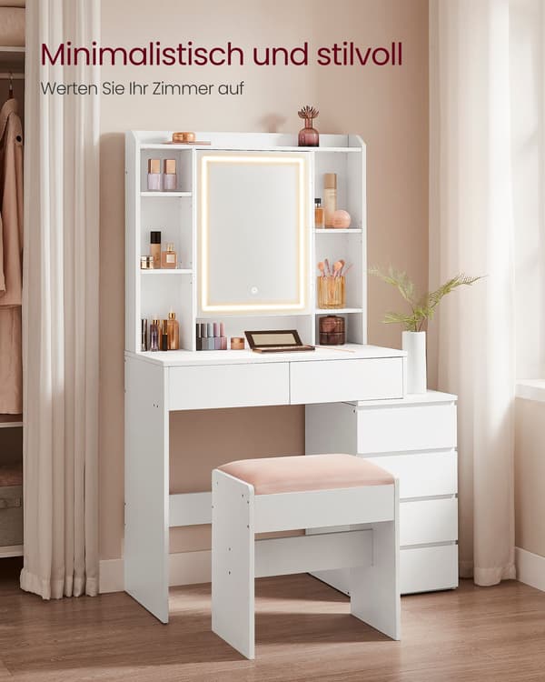 Sminkbord med LED-belysning - Modern design - Molnvit