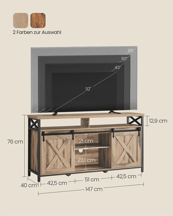 TV-bord - Velegnet til 65 tommer - Kamelbrun-Sort