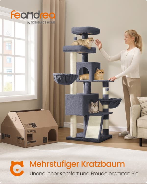 Kradsetræ - 174 cm - Stor Platform - Dobbelt Hule - Mørkegrå