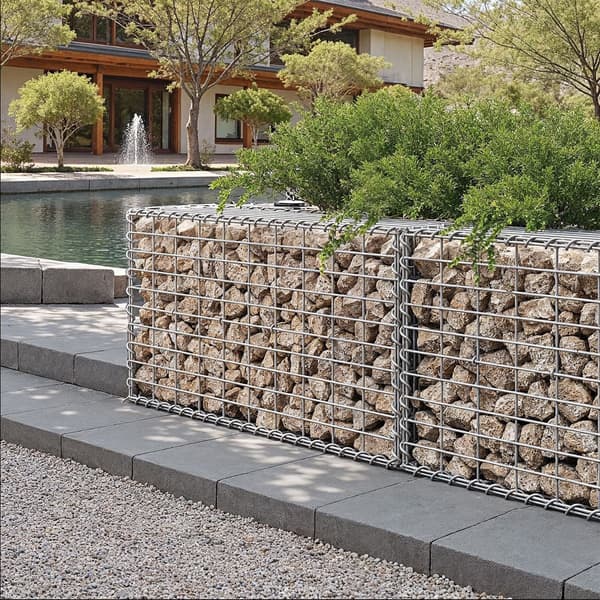Gabion - Metallkorg med sten - Silver
