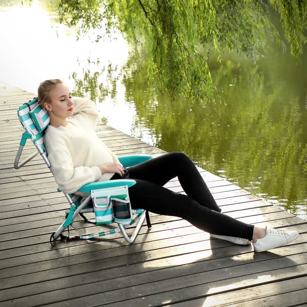 Strandstol - Justerbart ryggstöd - Grön/Vit randig
